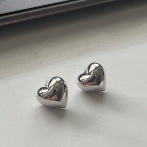 Silver Bold Puffy Heart Studs